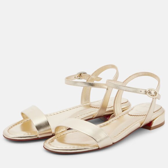 Christian Louboutin Shoes - Christian Louboutin SWEET JANE SANDAL FLAT Metallic Leather Shoes Gold